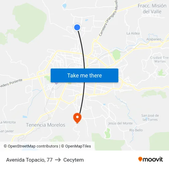 Avenida Topacio, 77 to Cecytem map