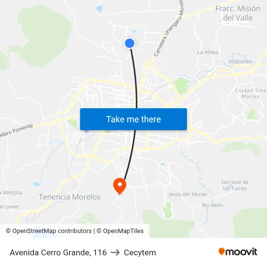 Avenida Cerro Grande, 116 to Cecytem map