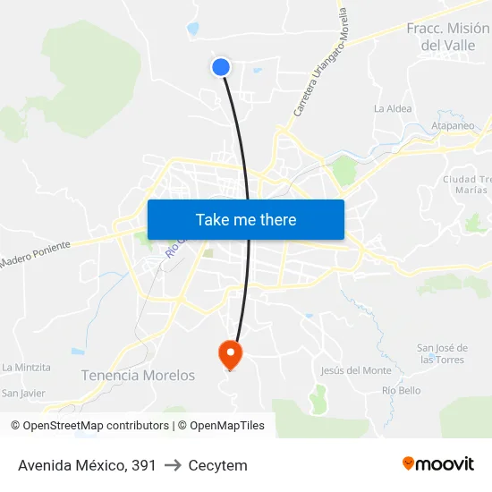 Avenida México, 391 to Cecytem map