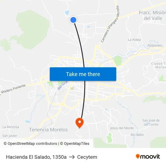 Hacienda El Salado, 1350a to Cecytem map