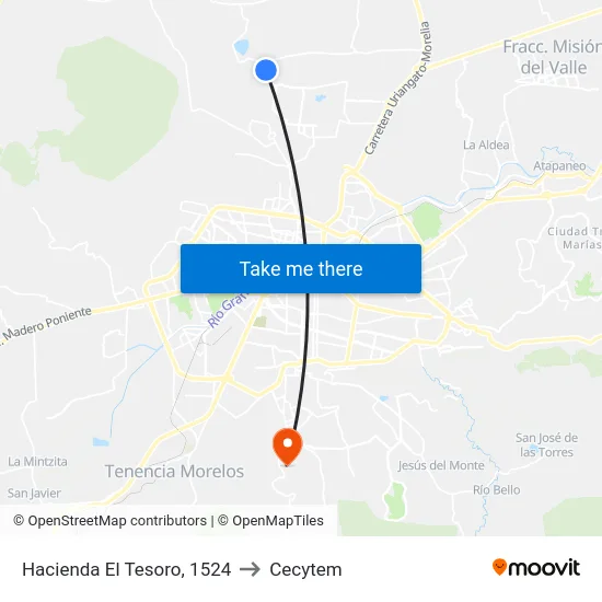 Hacienda El Tesoro, 1524 to Cecytem map
