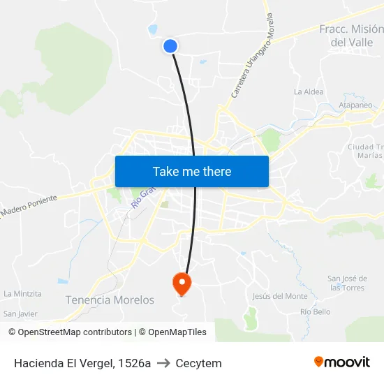 Hacienda El Vergel, 1526a to Cecytem map