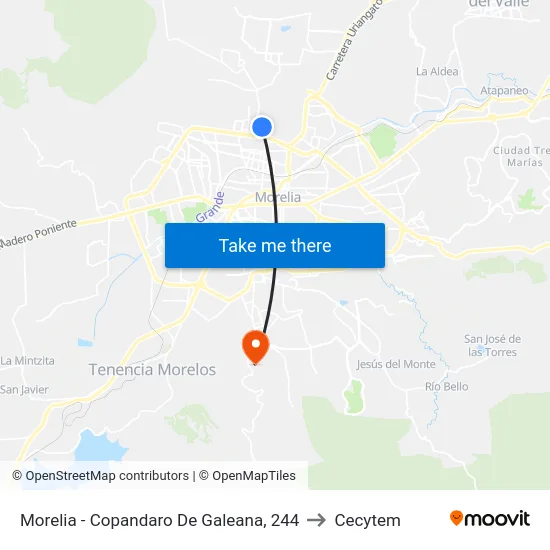 Morelia - Copandaro De Galeana, 244 to Cecytem map