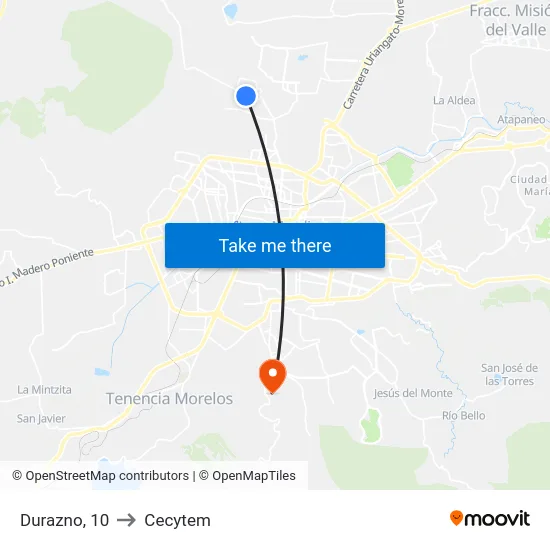 Durazno, 10 to Cecytem map