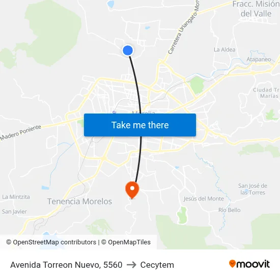 Avenida Torreon Nuevo, 5560 to Cecytem map