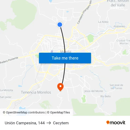 Unión Campesina, 144 to Cecytem map