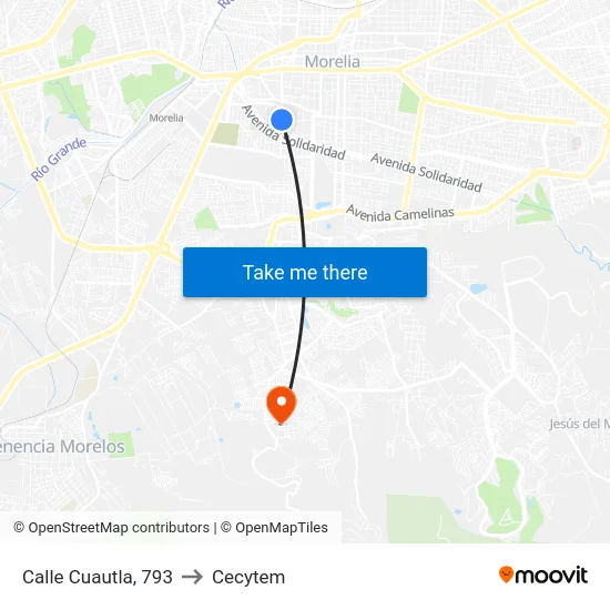 Calle Cuautla, 793 to Cecytem map
