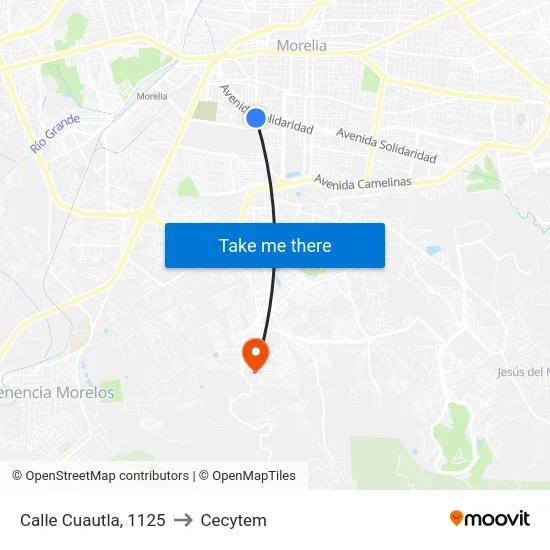 Calle Cuautla, 1125 to Cecytem map