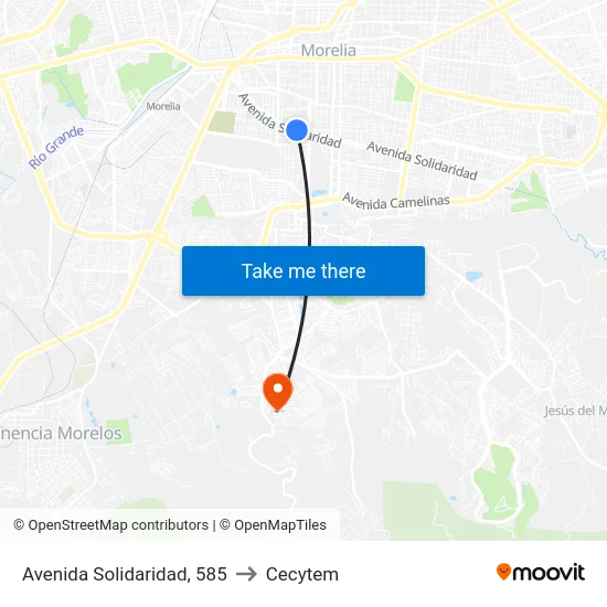Avenida Solidaridad, 585 to Cecytem map