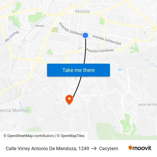 Calle Virrey Antonio De Mendoza, 1249 to Cecytem map