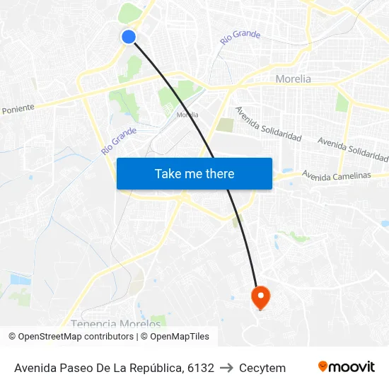 Avenida Paseo De La República, 6132 to Cecytem map