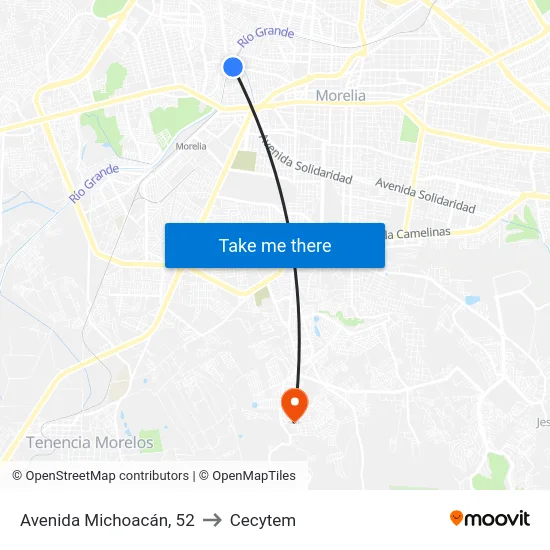 Avenida Michoacán, 52 to Cecytem map