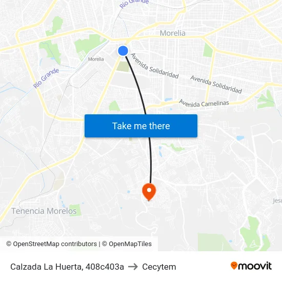Calzada La Huerta, 408c403a to Cecytem map