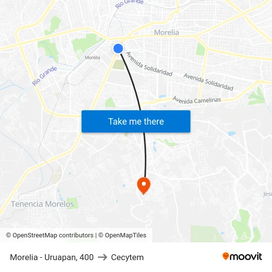 Morelia - Uruapan, 400 to Cecytem map