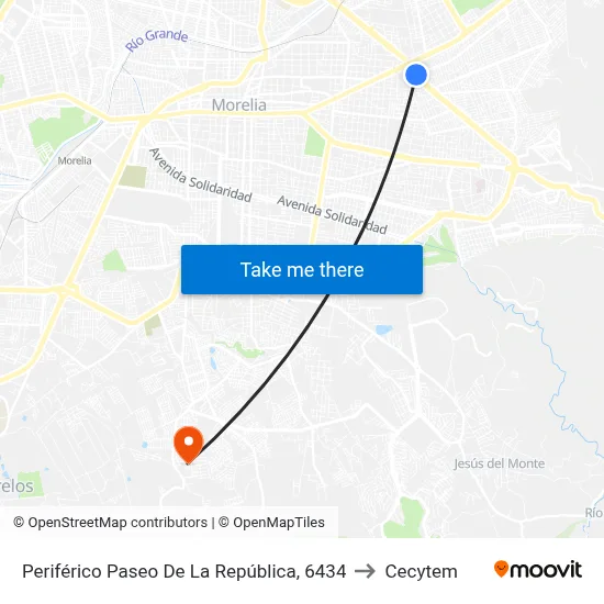 Periférico Paseo De La República, 6434 to Cecytem map