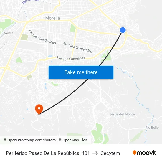 Periférico Paseo De La República, 401 to Cecytem map