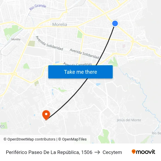 Periférico Paseo De La República, 1506 to Cecytem map