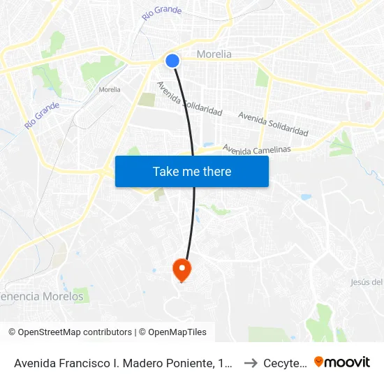 Avenida Francisco I. Madero Poniente, 1142 to Cecytem map