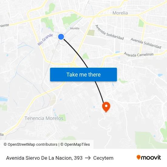 Avenida Siervo De La Nacion, 393 to Cecytem map