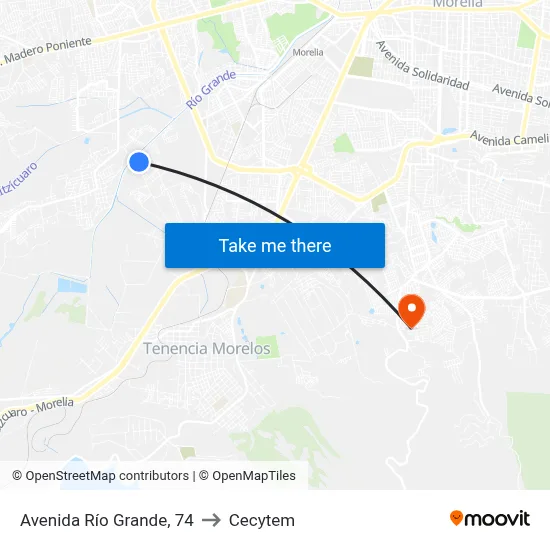 Avenida Río Grande, 74 to Cecytem map