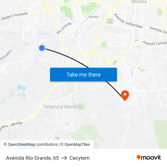 Avenida Río Grande, 65 to Cecytem map
