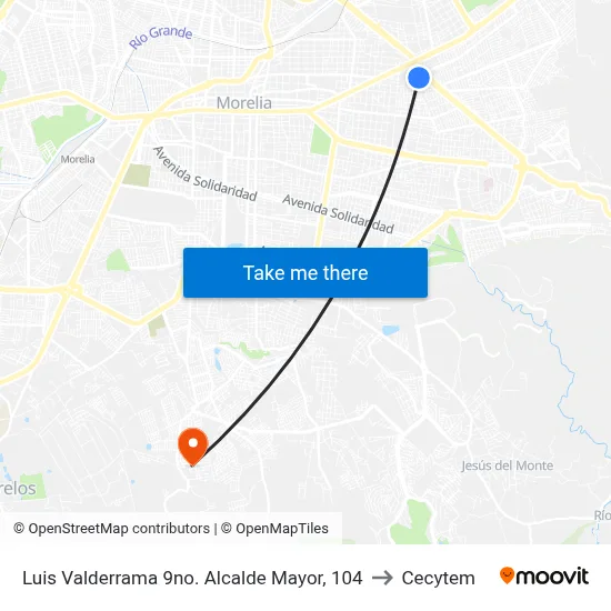 Luis Valderrama 9no. Alcalde Mayor, 104 to Cecytem map