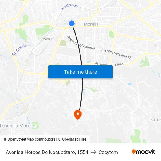 Avenida Héroes De Nocupétaro, 1554 to Cecytem map
