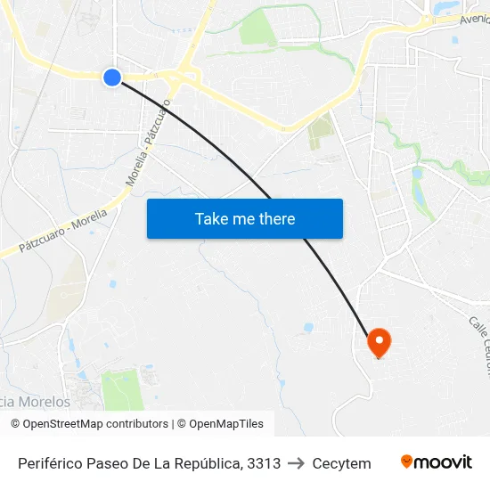 Periférico Paseo De La República, 3313 to Cecytem map