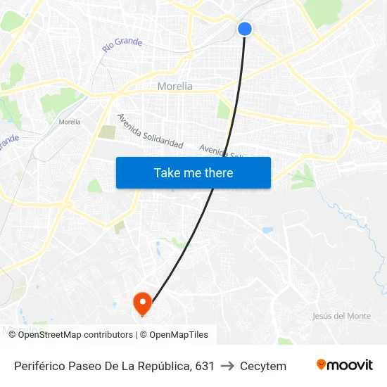 Periférico Paseo De La República, 631 to Cecytem map