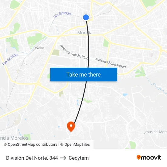 División Del Norte, 344 to Cecytem map