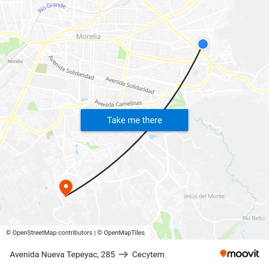 Avenida Nueva Tepeyac, 285 to Cecytem map