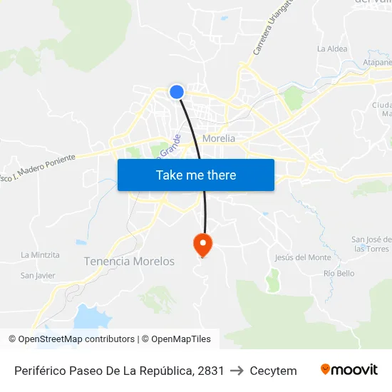 Periférico Paseo De La República, 2831 to Cecytem map