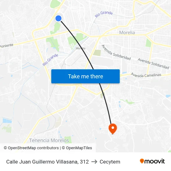 Calle Juan Guillermo Villasana, 312 to Cecytem map