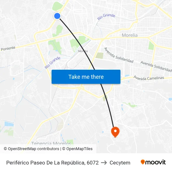 Periférico Paseo De La República, 6072 to Cecytem map