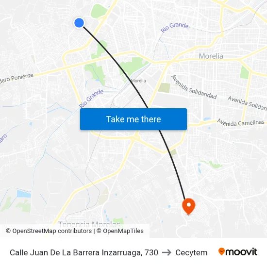 Calle Juan De La Barrera Inzarruaga, 730 to Cecytem map