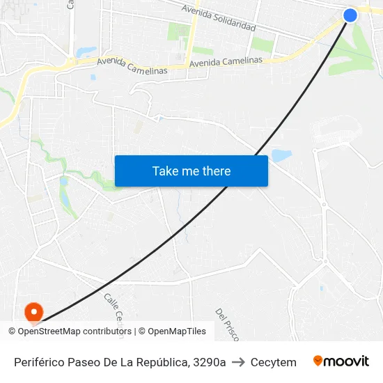 Periférico Paseo De La República, 3290a to Cecytem map