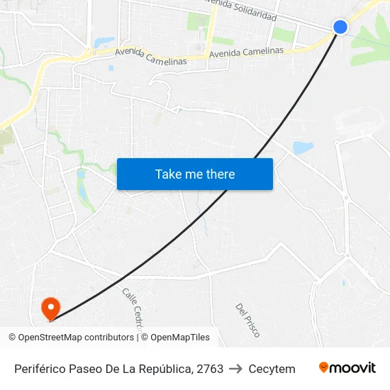 Periférico Paseo De La República, 2763 to Cecytem map