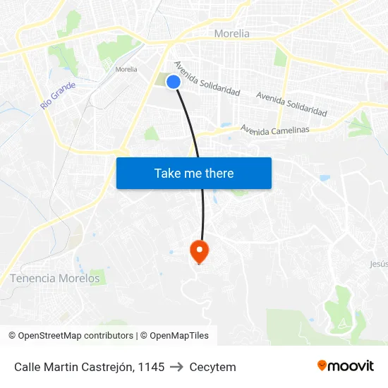 Calle Martin Castrejón, 1145 to Cecytem map