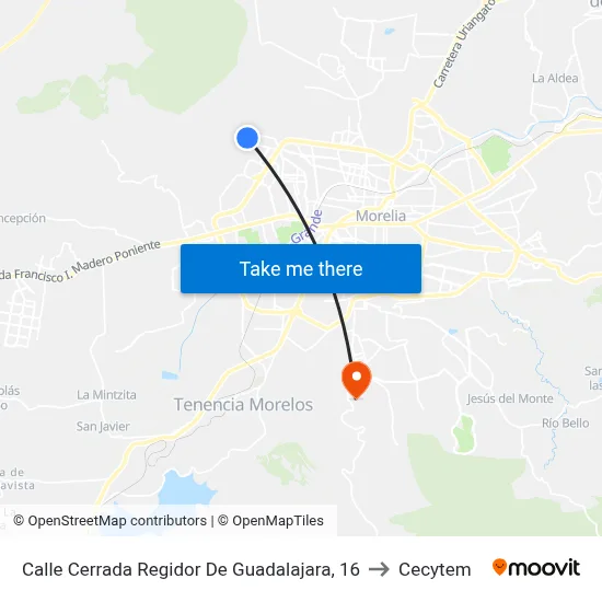 Calle Cerrada Regidor De Guadalajara, 16 to Cecytem map