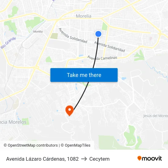 Avenida Lázaro Cárdenas, 1082 to Cecytem map