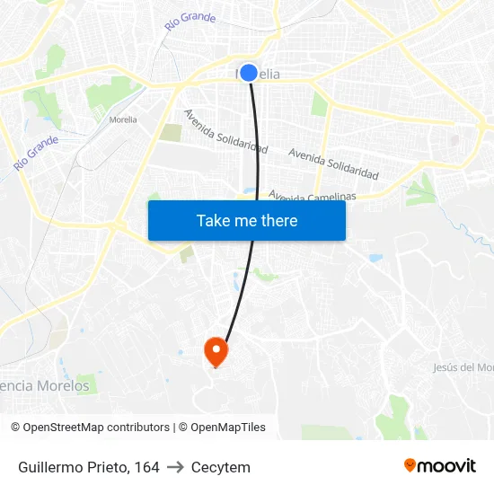 Guillermo Prieto, 164 to Cecytem map