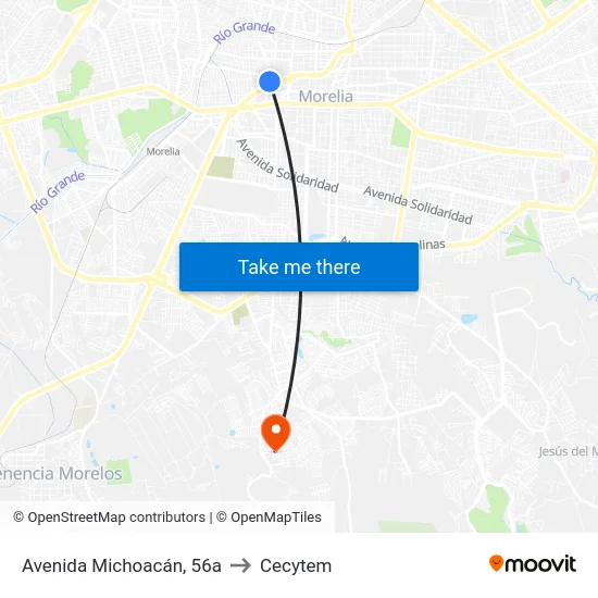 Avenida Michoacán, 56a to Cecytem map