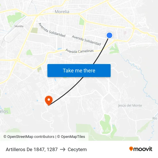 Artilleros De 1847, 1287 to Cecytem map