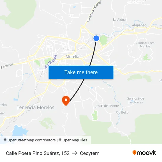 Calle Poeta Pino Suárez, 152 to Cecytem map