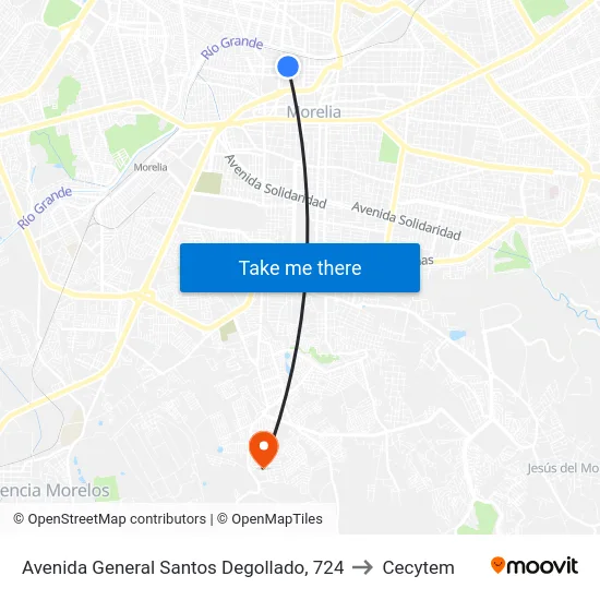 Avenida General Santos Degollado, 724 to Cecytem map