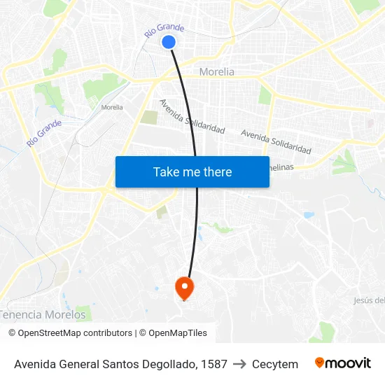 Avenida General Santos Degollado, 1587 to Cecytem map