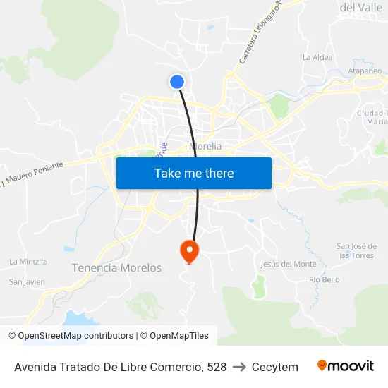 Avenida Tratado De Libre Comercio, 528 to Cecytem map