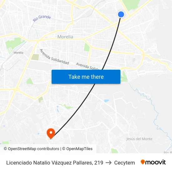 Licenciado Natalio Vázquez Pallares, 219 to Cecytem map