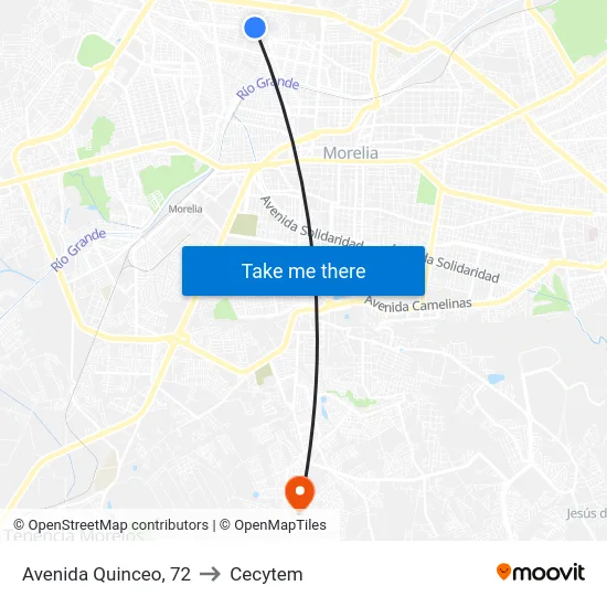 Avenida Quinceo, 72 to Cecytem map