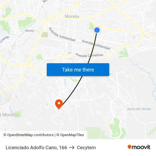 Licenciado Adolfo Cano, 166 to Cecytem map
